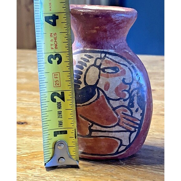 Aztec Style Vase Primitive Mexican Terracotta Rustic 4" Tall Native American - Picture 6 of 6